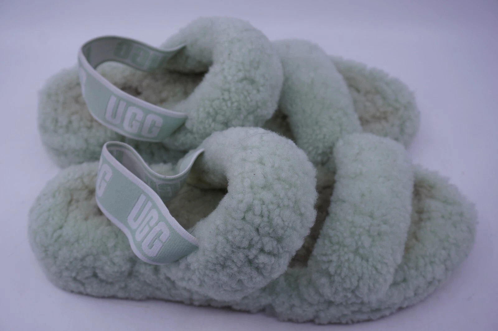 Pantofole Ugg pelliccia donna taglia 8 Oh Yeah sandali slides verde menta Uggs
