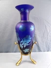 Large Fenton Favrene Glass Sand Carved Amphora Vase - Floral Design