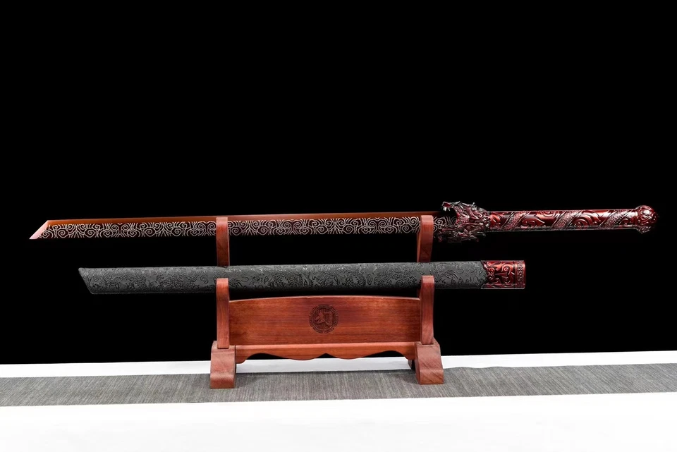44'' Sharp Functional Chinese Sword Red Dragon Tang Dao唐刀 Broadsword 1095 Steel - Image 3 of 4