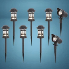 Set of 8 Low Voltage LED Spot Path Lights Seeded Glass Lens Landscape Light Kit