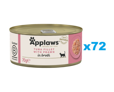 72x70g APPLAWS Nassfutter m. Thunfisch Garnelen in Brühe für Katzen jeden Alters