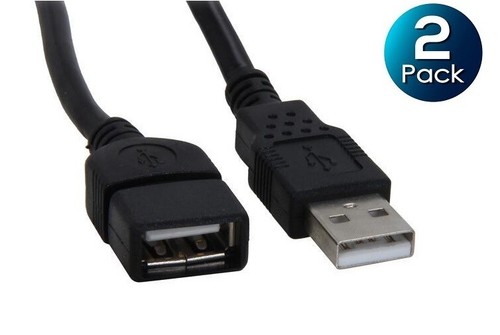 2 Pack 0.5ft USB 2.0 A Male / A Female Extension Cable Black Color