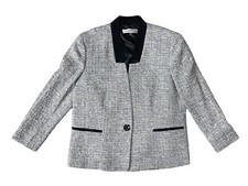 KASPER Size 12 Womens Black Blue Metallic TWEED CAREER JACKET BLAZER KNIT Office