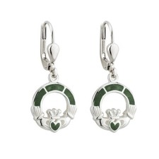 Solvar Women Sterling Silver Claddagh Drop Earrings Connemara Marble 14mm x 13mm