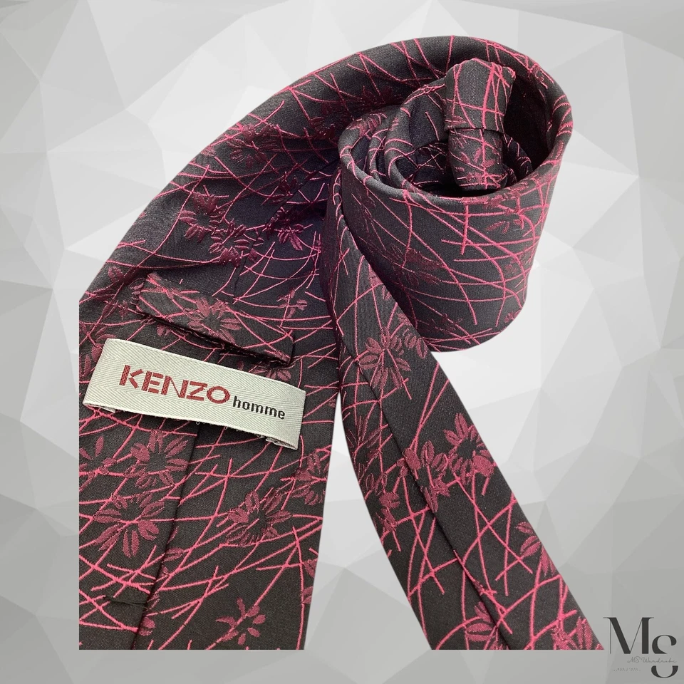 KENZO HOMME Black Violet Floral Silk Tie Made In Italy W:3.5" EX COND - Image 3 of 4