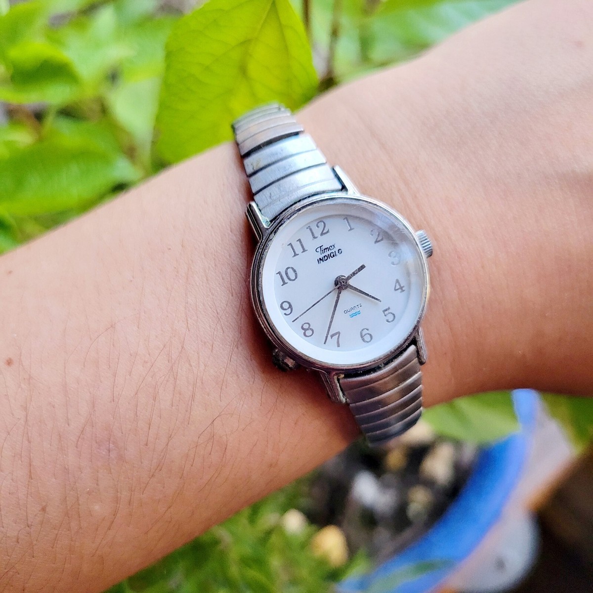 Vintage Timex Indiglo Classic Silver & Blue Womens Analog Quartz