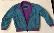 Vintage Swingster Polar Nylon Fleece Teal & Purple Jacket Coat M USA Made 80’s
