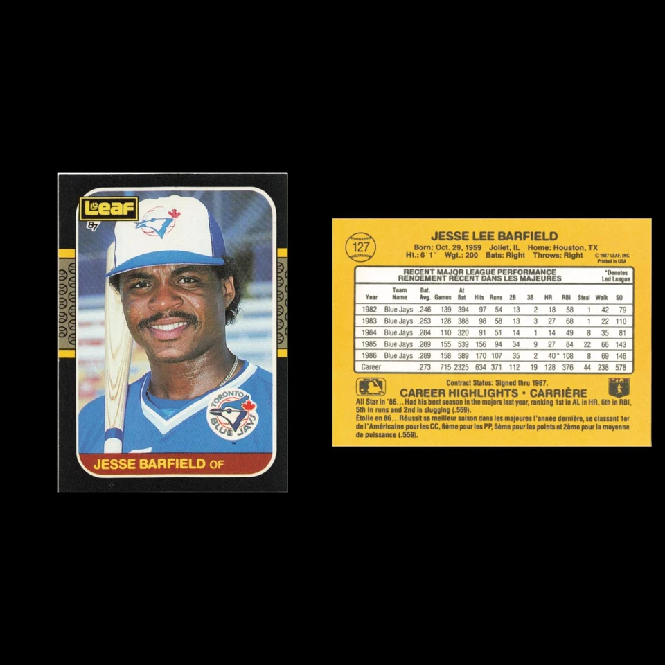 Jesse Barfield #127 1987 Leaf Toronto Blue Jays Baseball Card MLB NM - Image 3 of 3