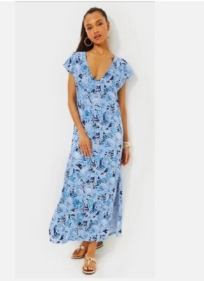 NWT $138 Lilly Pulitzer Women's Talli Maxi Cover up Bonaire Blue Coastal SZ S