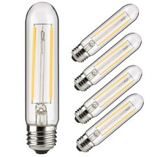 5Pack T10 LED Tubular Light Bulb, Edison Bulb, 2W 25W , 4000K, Clear Glass E26