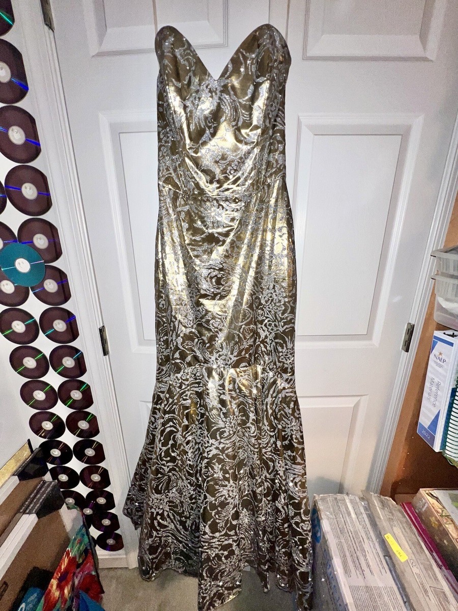 Saks Fifth Ave Bernshaw Vintage Gold Glittered Mermaid Gown, BRAND NEW Size  10
