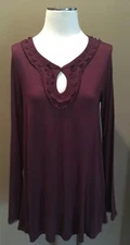Max Studio M Chic Wine Tunic Top Blouse W Long Sleeves & Keyhole Décolleté￼