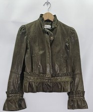 Authentic Red Valentino Women Size 2 Moss Green Leather Jacket
