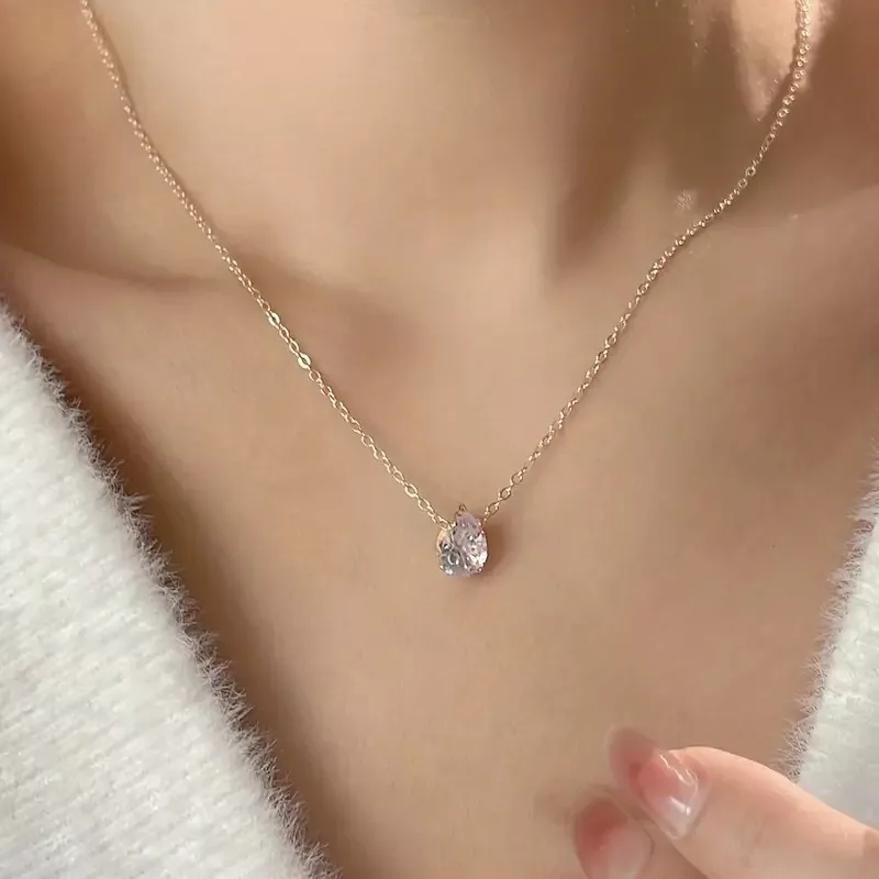Beautiful Simple Cute Water Drop Rhinestone Pendant Necklace for Women Girls