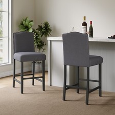 Set of 2 Bar Stools Kitchen Counter Height Upholstered Dining Chair Gray
