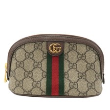 GUCCI Ophidia GG Cosmetic Pouch Beige Brown Supreme Leather 625550 Auth Used