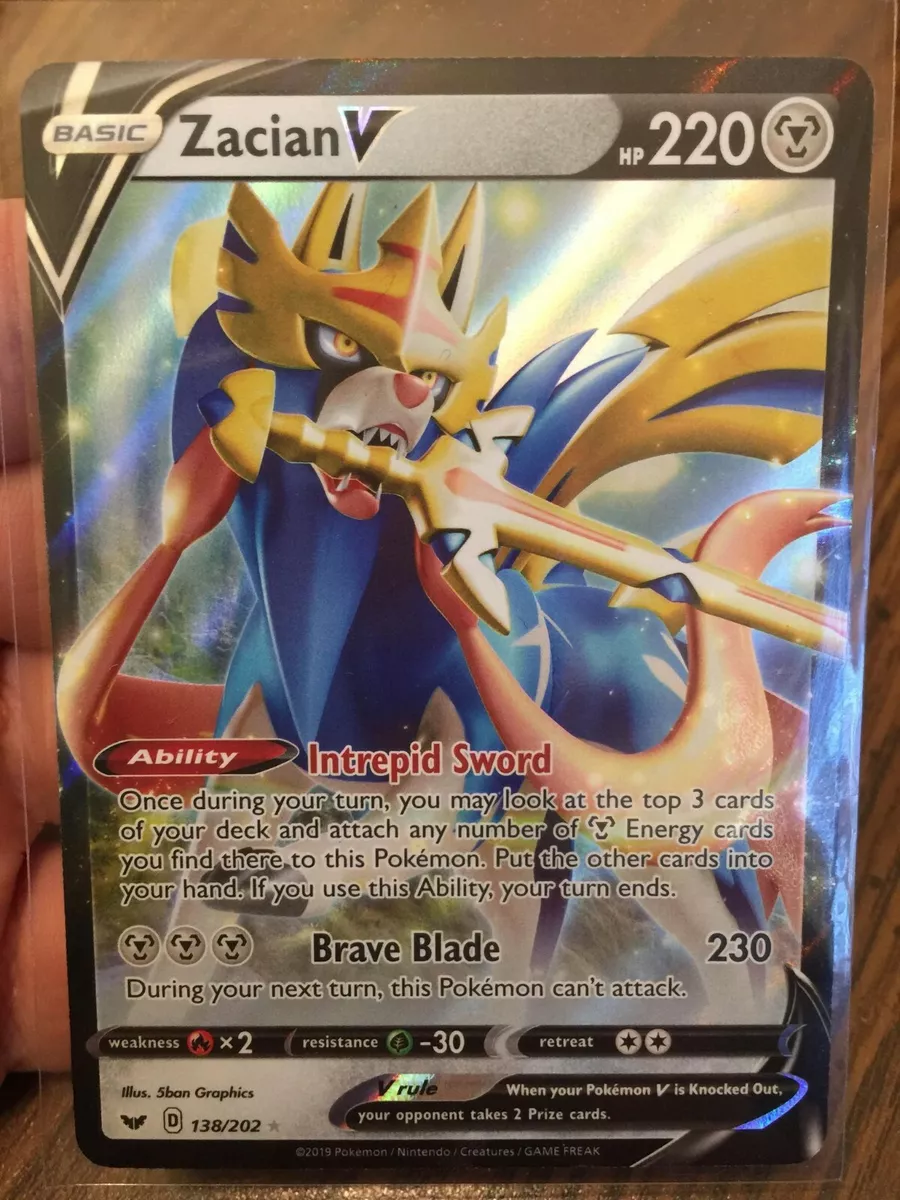 ZACIAN V 2019 ULTRA RARE HOLO POKEMON CARD SWORD & SHIELD #138/202 FREE  SHIPPING