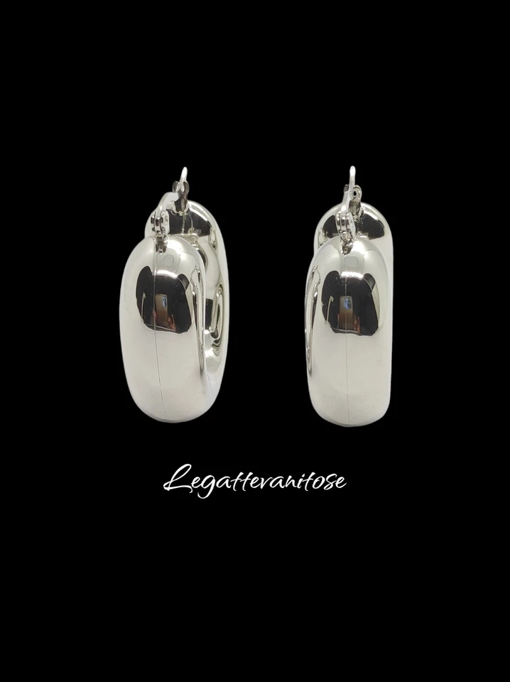 Orecchini donna Cerchio In Acciaio  orecchini cerchio bombato placcato oro bianc - Immagine 2 di 4