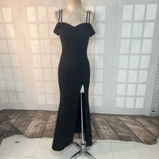 City Triangles Black Sparkle Off The Shoulder Lined Front Split Long Gown Size 1
