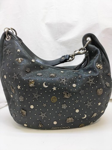 JIMMY CHOO Zodiac Leather Star Studs Shoulder Bag Hand Bag Black Authentic Used