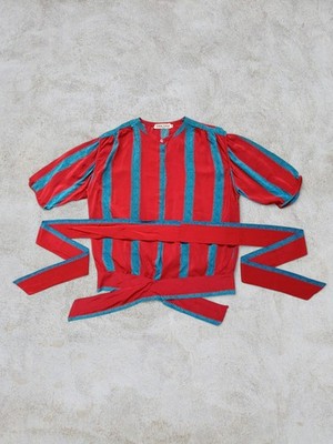 Giorgio Armani Vintage 80s Women's Striped Silk Advantage Button Up Blouse 44L