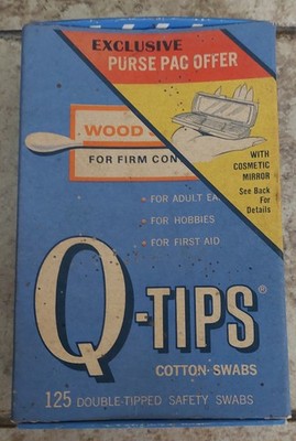 Vintage Q Tips Original Packaging 1960s Blue Graphic Box Bathroom History  125ct