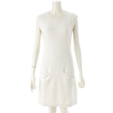 CHANEL cotton cashmere COCO Mark Pearl Sleeveless Knit one piece P50027 white 36