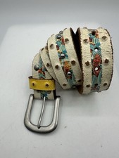 Ed Hardy Y2K Tattoo Graphic Leather Belt Medium Studded Koi Fish Distressed Sz M