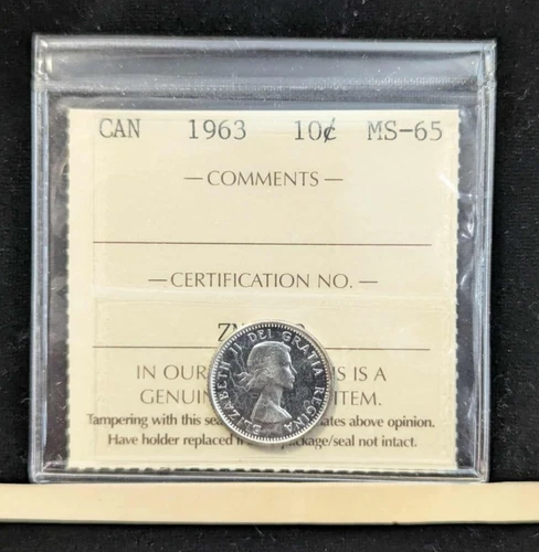 1963  ICCS  Graded Canadian,  10  Cent, **MS-65** # ZM 418