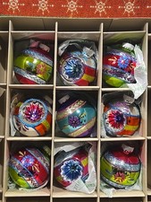 Christmas Shiny Brite Christopher Radko Set Of Nine Glitter Glass Ball Ornaments