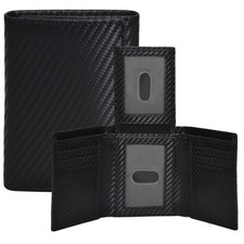 Minimalist Tri Fold Wallets For Men  Black Leather  Multiple Credit Card Slots