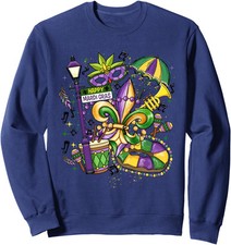 Happy Mardi Gras Carnival Fat Tuesday Fleur Happy Unisex Crewneck Sweatshirt