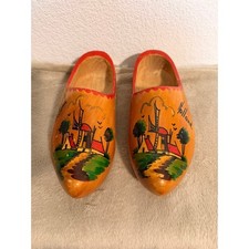 Vintage Holland Hand Painted Wooden Clogs Windmill Scene Dutch Klompen Size 23