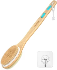 Shower Brush with Soft and Stiff Bristles, Bath Dual-Sided Long Handle