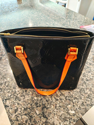 Louis Vuitton Women s Black Monogram Patent Tote Zip, Brown Double Handles
