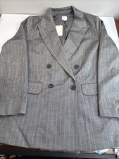 A NEW DAY Women's Med Structured Polyester / Rayon Blend Gray Pinstriped Blazer