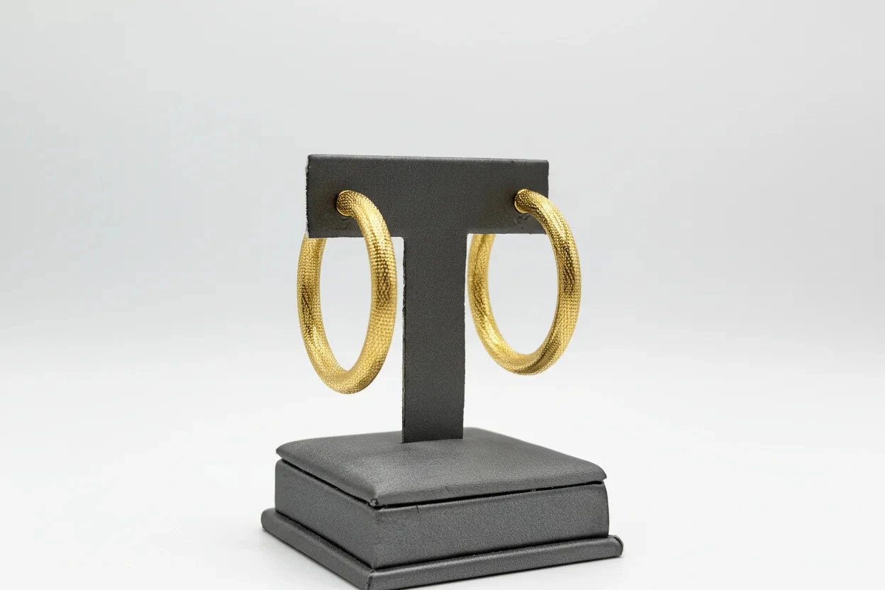 Bellezza Bronze Textured Tubular ClipOn Hoop Earrings 1-1/2" - product detail image 2