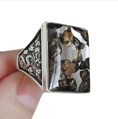 Seymchan pallasite Meteorite Ring S925 silver Ring Jewelry  LB085