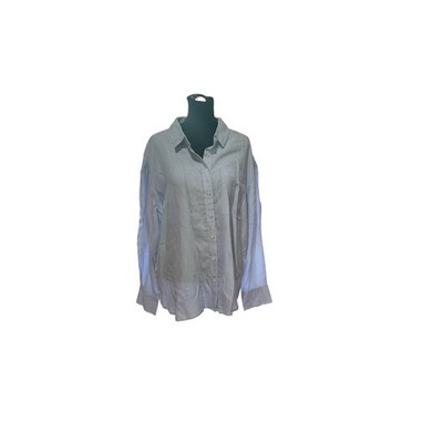 Lola Rio Nova Oxford Blue Striped Tencel Button Down Shirt XL New