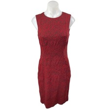 Calvin Klein Red Black Tweed Sleeveless Back Zipper Mini Pencil Sheath Dress 6