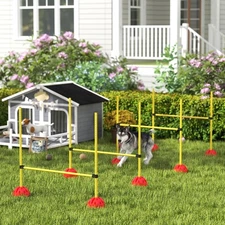 PawHut 4 Piece Dog Agility Course Backyard Set w/ Agility Jumps & Carry Bag