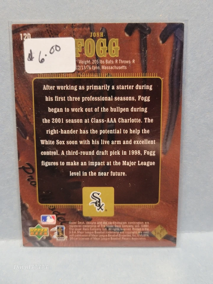 2001 Upper Deck Gold Glove - Golden Debuts Josh Fogg #120 /1000 (RC) - Image 2 of 2
