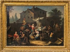 Pietro Domenico OLIVERO (1679-1755) - Scena di villaggio, olio su tela