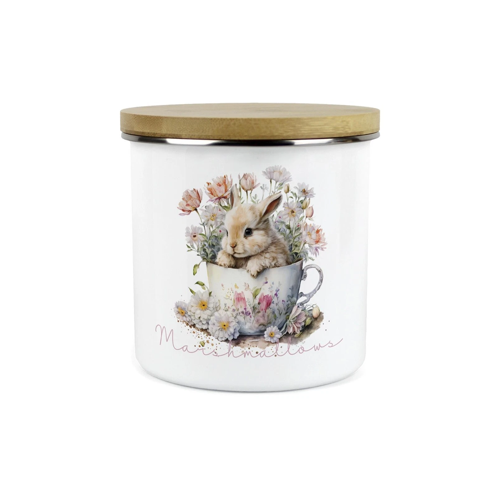 Teacup Bunny Marshmallows Canister - 1.2L Enamel Kitchen Food Storage Container