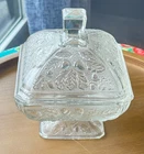 Jeannette Acorn Oak Leaf Clear Depression Glass Footed Candy Dish Bowl Compote