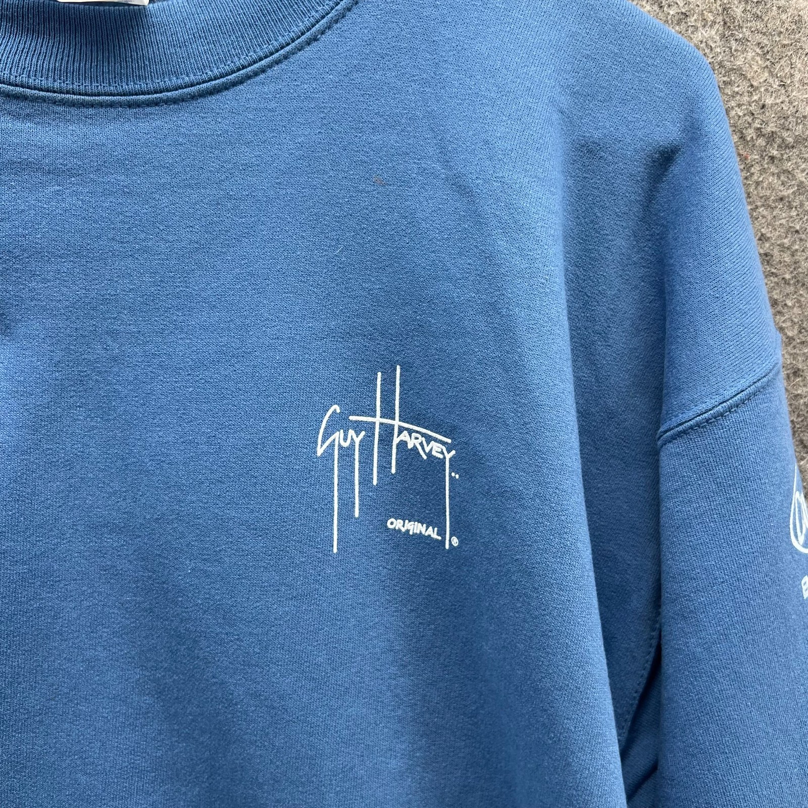 Guy Harvey Sweatshirt Men Medium Blue Bluewater Cotton Blend Pullover Crewneck