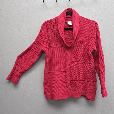 Emma James Sweater Womens Large Red Cowl Neck Cable Knit Textured Pullover