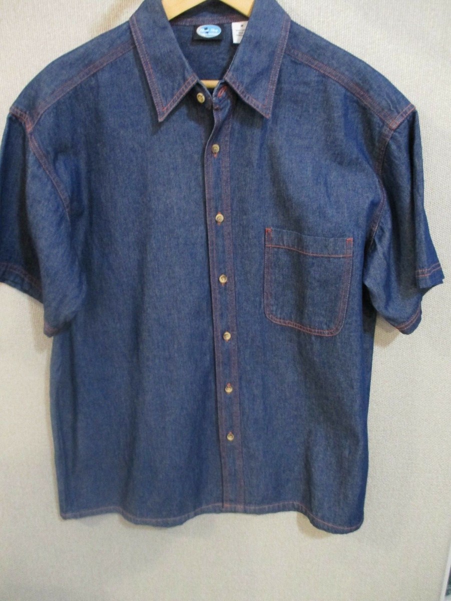 Stitch Denim Shirt Jacket・２回着用 Blue Sky Denim Shirt Size Medium Red Stitching 100% Cotton