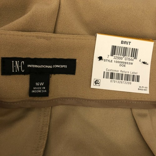 INC Womens Pants Wide Leg High Rise Belted Stretch Beige Size 16W - Picture 3 of 5