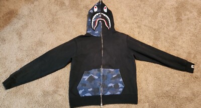 A Bathing Ape bape shark hoodie Size medium Blue Camo Full Zip